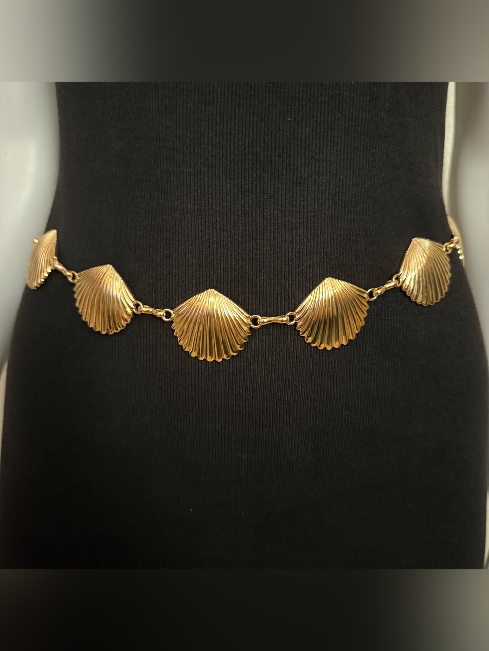 Gold tone seashell charms skinny chain belt